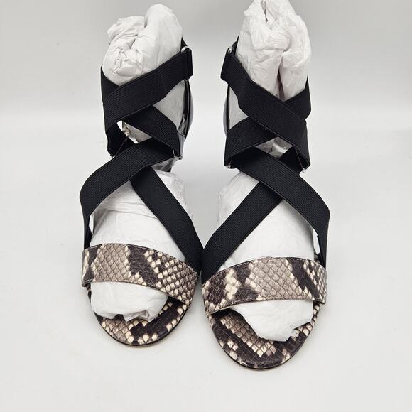 Michael Michael Kors Wendy Mid Sandals Womens Size 7.5 Black Snake Leather Heels - Picture 7 of 15